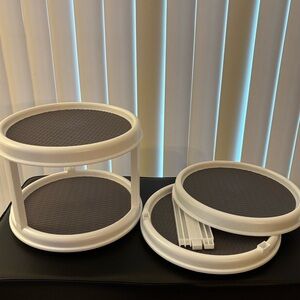 2 Pack White & Gray Non-Skid 2-Tier Turntable (Lazy Susan) 9 1/2 Inch Diameter